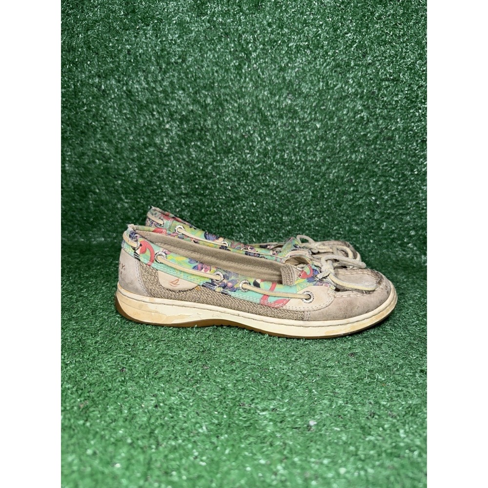 Sperry Women Size 6.5 Top Sider Angelfish Boat Shoe Beige Floral Slip On Sneaker
